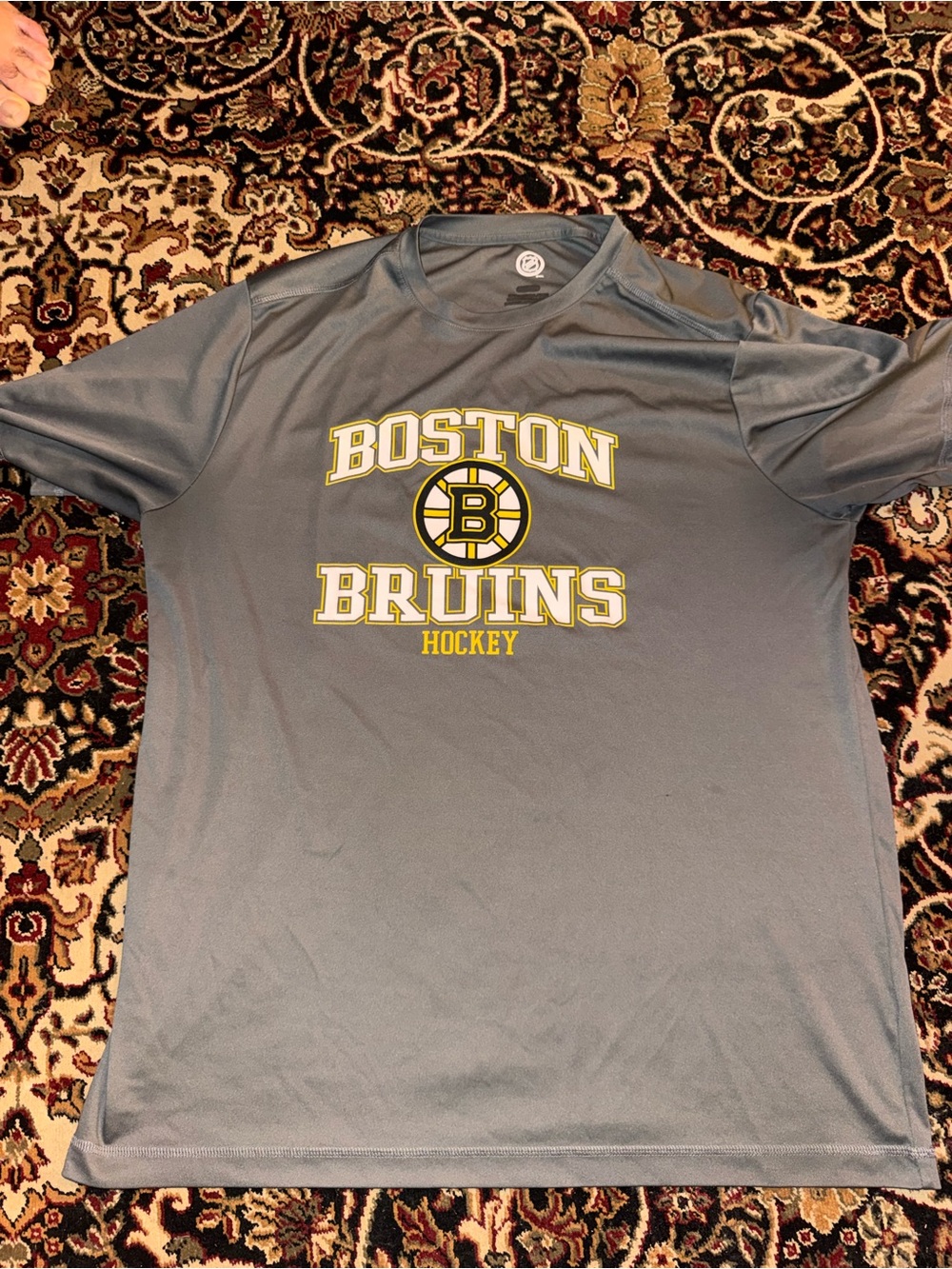 NHL Boston Bruins Gray and Yellow Logo Performance Shirt